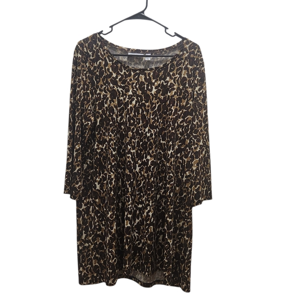 Susan Graver Liquid Knit Abstract Animal Print 3/4 Sleeve Tunic Size L Mobwife